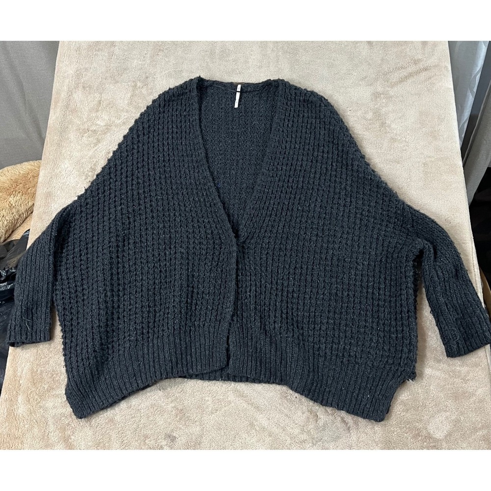 Free People Sweet Nothing Cardigan Sweater Women's S Gray Cotton Knit L/S EUC